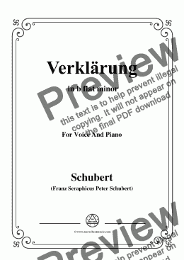 page one of Schubert-Verklärung,in b flat minor,for Voice&Piano