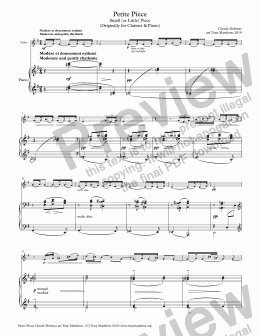 page one of Petite Pièce for Clarinet and Piano arr. Violin and Piano