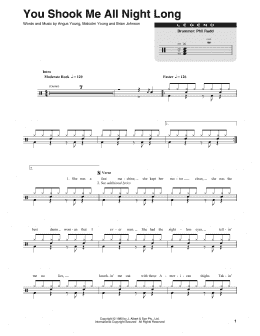 page one of You Shook Me All Night Long (Drums Transcription)