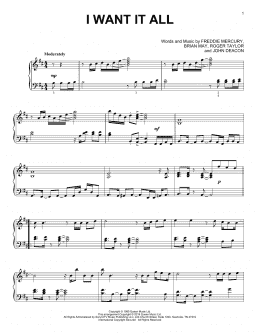 page one of I Want It All (Piano Solo)