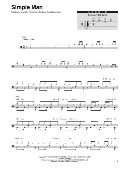 page one of Simple Man (Drums Transcription)