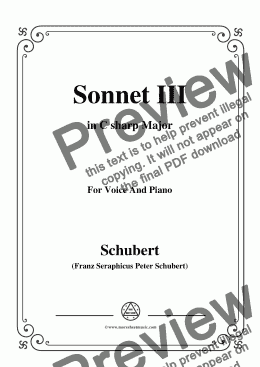 page one of Schubert-Sonnet III,in C sharp Major,for Voice&Piano