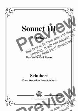 page one of Schubert-Sonnet III,in D Major,for Voice&Piano