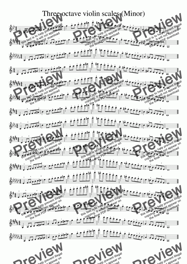 Three octave violin scales (Minor) - Download Sheet Music PDF file