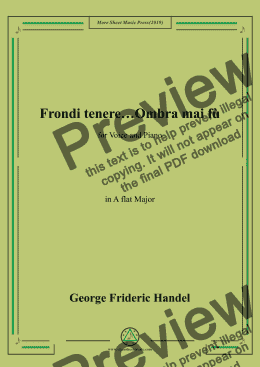 page one of Handel-Frondi tenere...Ombra mai fù in A flat Major,for Voice&Pno