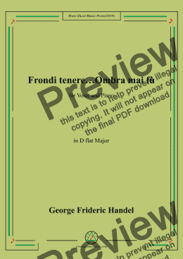 page one of Handel-Frondi tenere...Ombra mai fù in D flat Major,for Voice&Pno