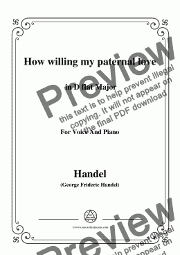 page one of Handel-How willing my paternal love in D flat Major, for Voice and Piano