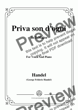 page one of Handel-Priva son d'ogni,from 'Giulio Cesare',in D Major,for Voice and Piano