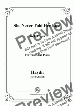 page one of Haydn-She Never Told Her Love in F Major, for Voice and Piano