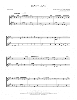 page one of Penny Lane (Clarinet Duet)