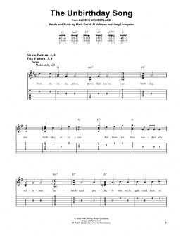 page one of The Unbirthday Song (from Alice In Wonderland) (Easy Guitar Tab)