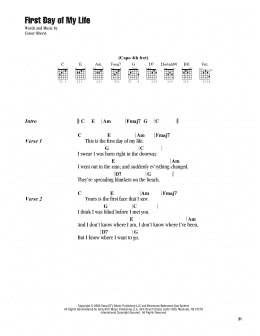 page one of First Day Of My Life (Guitar Chords/Lyrics)