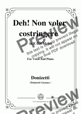 page one of Donizetti-Deh! Non voler costringere,from 'Anna Bolena',in E flat Major,for Voice and Piano