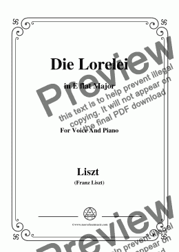 page one of Liszt-Die Lorelei in E flat Major,for Voice&Pno