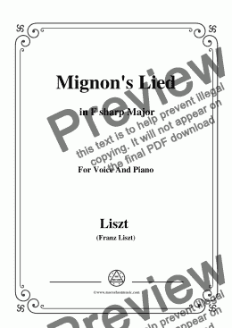 page one of Liszt-Mignon's Lied in F sharp Major,for Voice&Pno