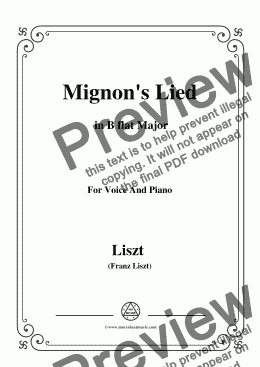 page one of Liszt-Mignon's Lied in B flat Major,for Voice&Pno