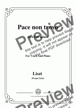 page one of Liszt-Pace non trovo in e flat minor,for Voice&Pno