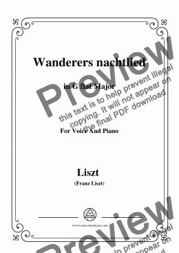 page one of Liszt-Wanderers nachtlied in G flat Major,for Voice&Pno