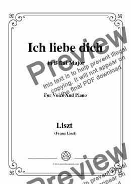 page one of Liszt-Ich liebe dich in B flat Major,for Voice&Pno