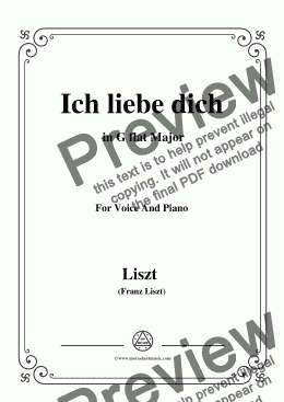 page one of Liszt-Ich liebe dich in G flat Major,for Voice&Pno