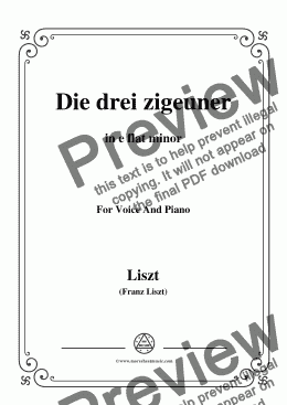 page one of Liszt-Die drei zigeuner in e flat minor,for Voice&Pno