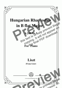 page one of Liszt-Hungarian Rhapsodies,S.244 No.3 in B flat Major,for Piano