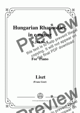 page one of Liszt-Hungarian Rhapsodies,S.244 No.5 in e minor,for Piano