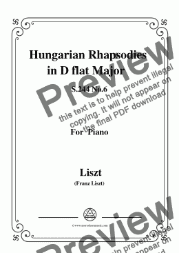 page one of Liszt-Hungarian Rhapsodies,S.244 No.6 in D flat Major,for Piano