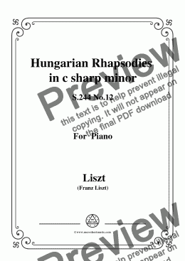 page one of Liszt-Hungarian Rhapsodies,S.244 No.12 in c sharp minor,for Piano