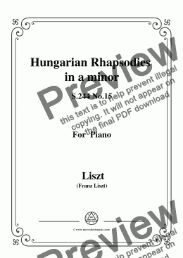 page one of Liszt-Hungarian Rhapsodies, S.244 No.15 in a minor,for Piano