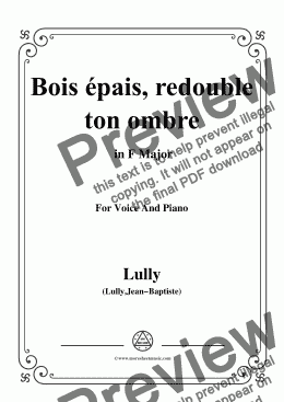 page one of Lully-Bois épais,redouble ton ombre,from 'Amadis',in F Major,for Voice and Piano