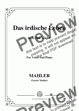 page one of Mahler-Das irdische Leben in G flat Major,for Voice&Pno