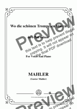 page one of Mahler-Wo die schönen Trompeten blasen in b flat minor,for Voice&Pno