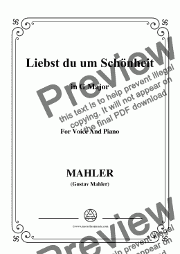 page one of Mahler-Liebst du um Schönheit in G Major,for Voice&Pno