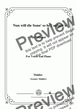 page one of Mahler-Nun will die Sonn' so hell aufgeh'n(Kindertotenlieder Nr. 1) in f minor,for Voice&Pno