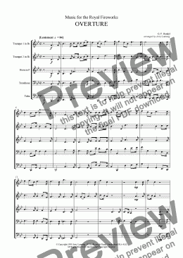 page one of Music for the Royal Fireworks - Overture (brass quintet)