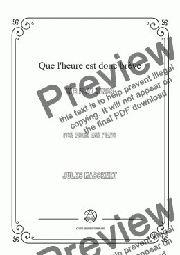 page one of Massenet-Que l'heure est donc brève in b flat minor,for Voice&Pno