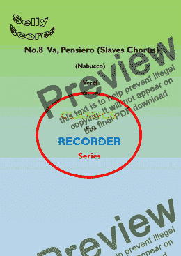 page one of CLASSICS FOR RECORDER SERIES 8. Slaves Chorus (Nabucco)  for Descant Recorder and Piano