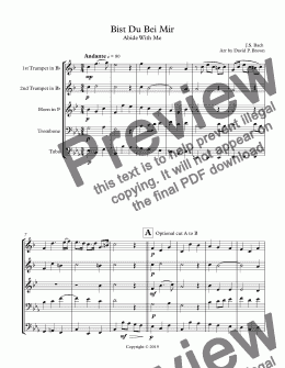 page one of Bist Du Bei Mir for Brass Quintet