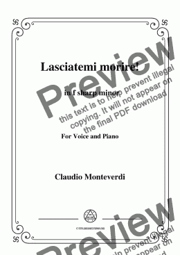 page one of Monteverdi-Lasciatemi morire! in f sharp minor,for Voice&Pno