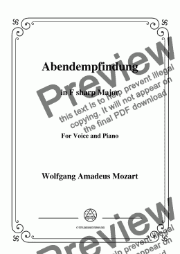 page one of Mozart-Abendempfindung in F sharp Major,for Voice&Piano