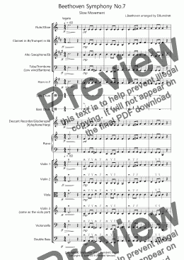 page one of Beethoven Symphony No.7 (slow movement) for Flexible School Orchestra/Ensemble