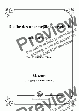 page one of Mozart-Die ihr des unermeβlichen weltalls,in D flat Major,for Voice and Piano