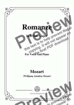 page one of Mozart-Romanze,in D flat Major,for Voice and Piano