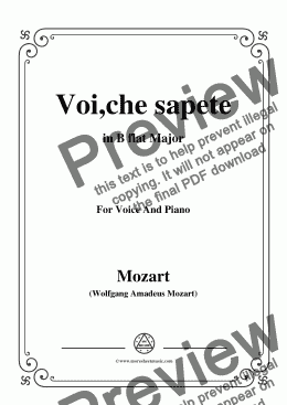 page one of Mozart-Voi,che sapete,in B flat Major,for Voice and Piano