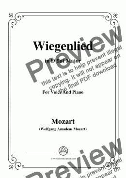 page one of Mozart-Wiegenlied,in D flat Major,for Voice and Piano