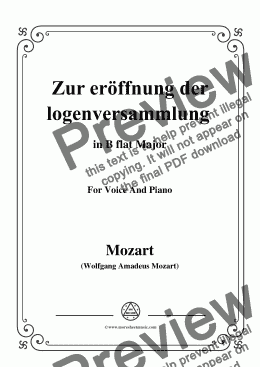 page one of Mozart-Zur eröffnung der logenversammlung,in B flat Major,for Voice and Piano