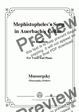 page one of Mussorgsky-Mephistopheles's Song in Auerbach's Cellar in a minor,for Voice&Pno