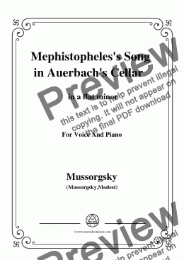 page one of Mussorgsky-Mephistopheles's Song in Auerbach's Cellar in a flat minor,for Voice&Pno