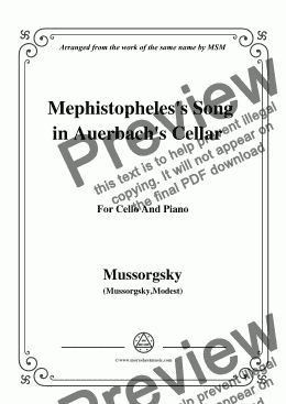 page one of Mussorgsky-Mephistopheles's Song in Auerbach's Cellar,for Cello and Piano